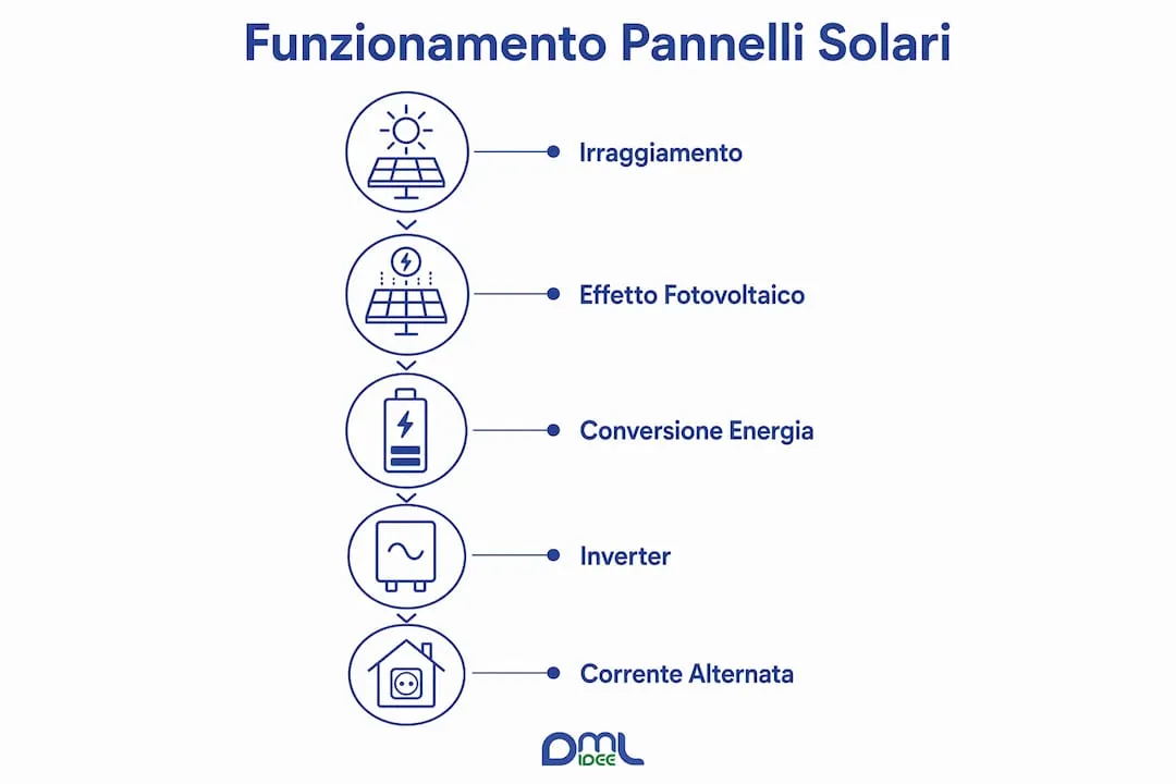Scopri come funzionano i pannelli solari: un’infografica che spiega il processo in 5 semplici passaggi