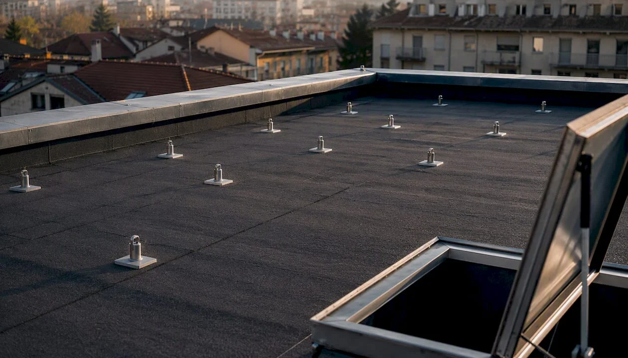 Disposizione degli ancoraggi di sicurezza su tetto piano