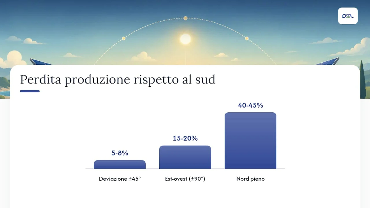 Grafico che mette a confronto l’orientamento dei pannelli solari e la relativa produzione di energia