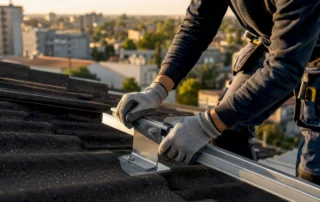 Tecnico che installa pannelli fotovoltaici