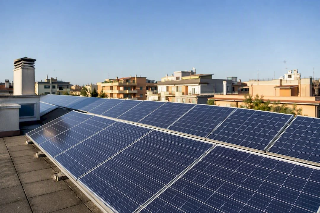 Tetto condominiale con pannelli fotovoltaici funzionanti