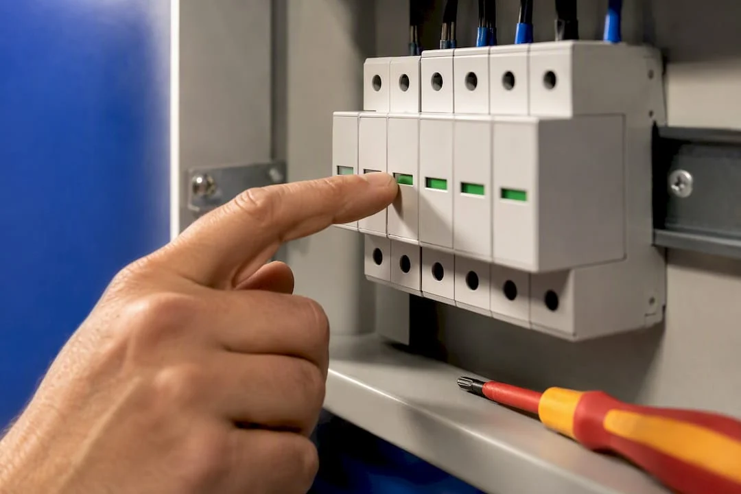 Tecnico che verifica l'indicatore di un SPD