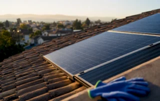 Tetto residenziale con pannelli solari visibili solo in parte