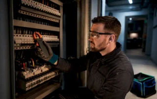 Tecnico che rileva i consumi sul quadro elettrico