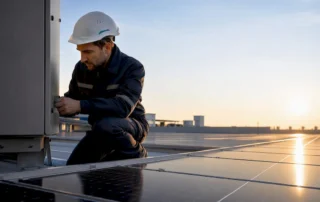 Tecnico durante il controllo di revamping di un impianto fotovoltaico