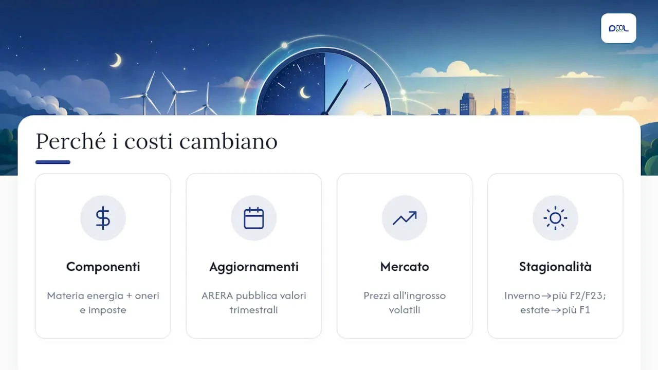 Come si calcolano i costi elettrici per fascia e perché cambiano nel tempo — overview diagram