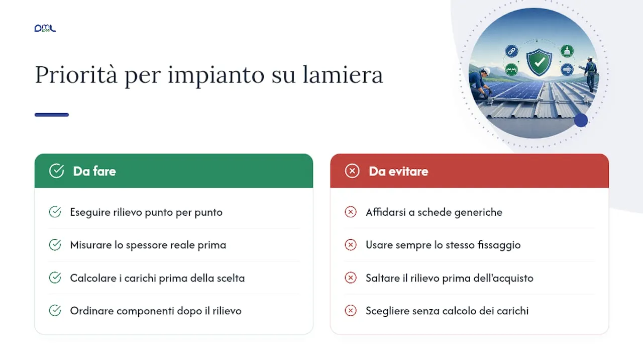 Cosa conta davvero in un impianto su lamiera grecata — overview diagram