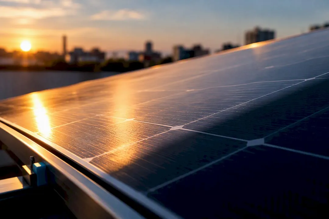 Pannello fotovoltaico illuminato dal tramonto