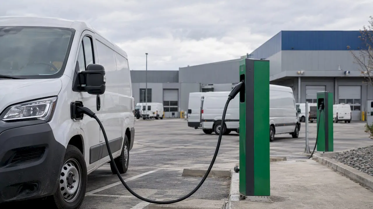 Le colonnine aziendali ricaricano i furgoni elettrici nel deposito