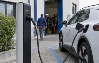 Punto di ricarica aziendale collegato a un'auto elettrica