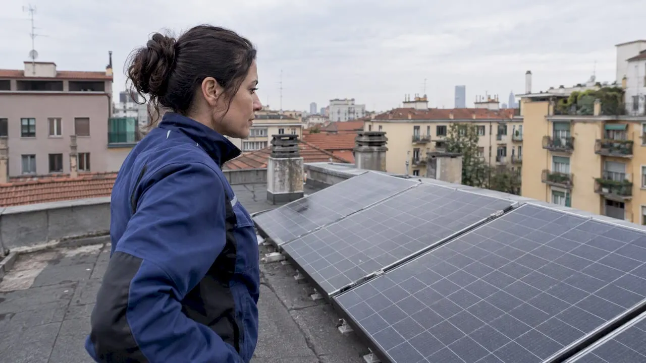 Controllo tecnico dei pannelli su un tetto a Milano